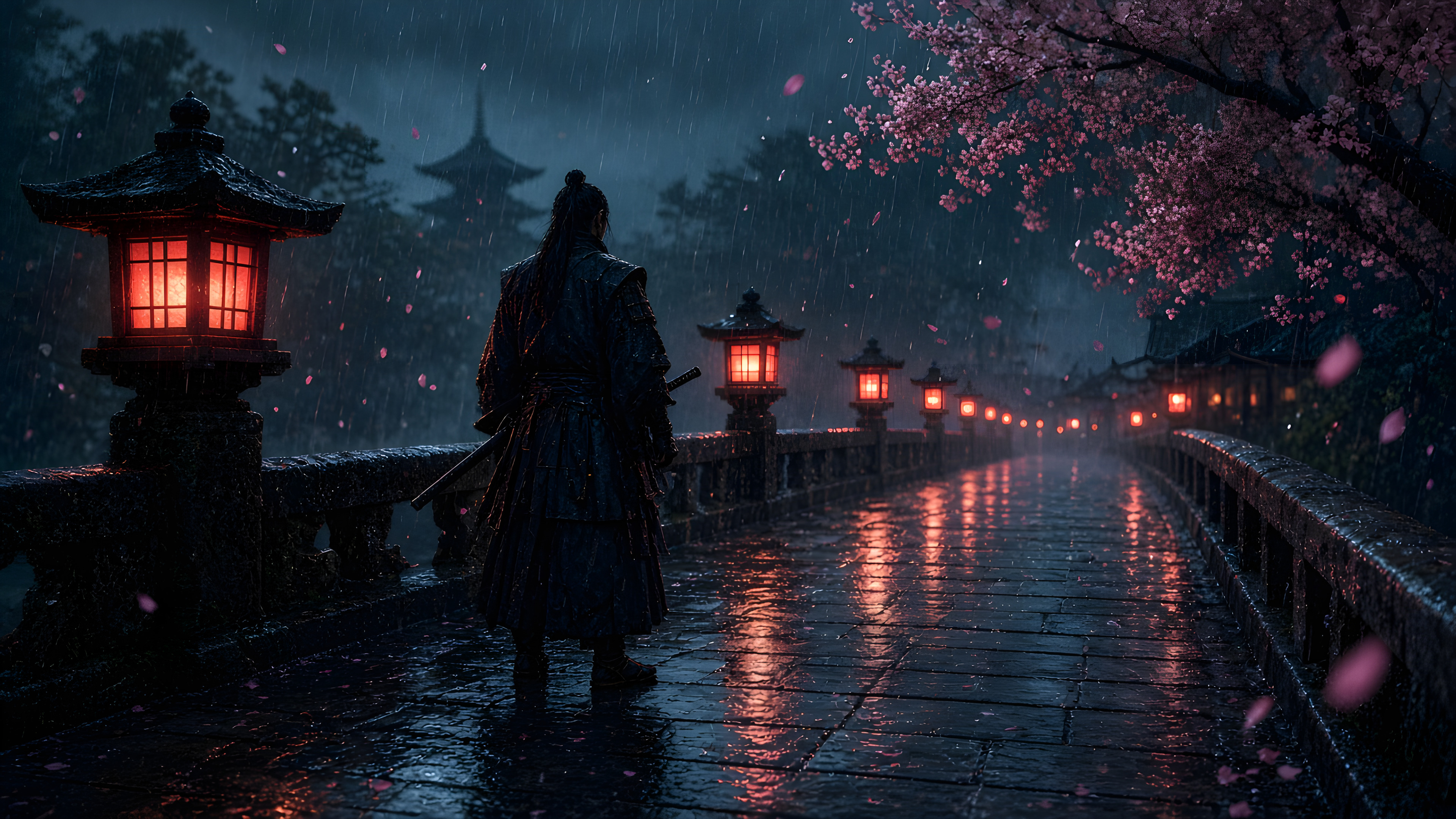 Samurai in the Kyoto Rain — AI image made with this prompt
